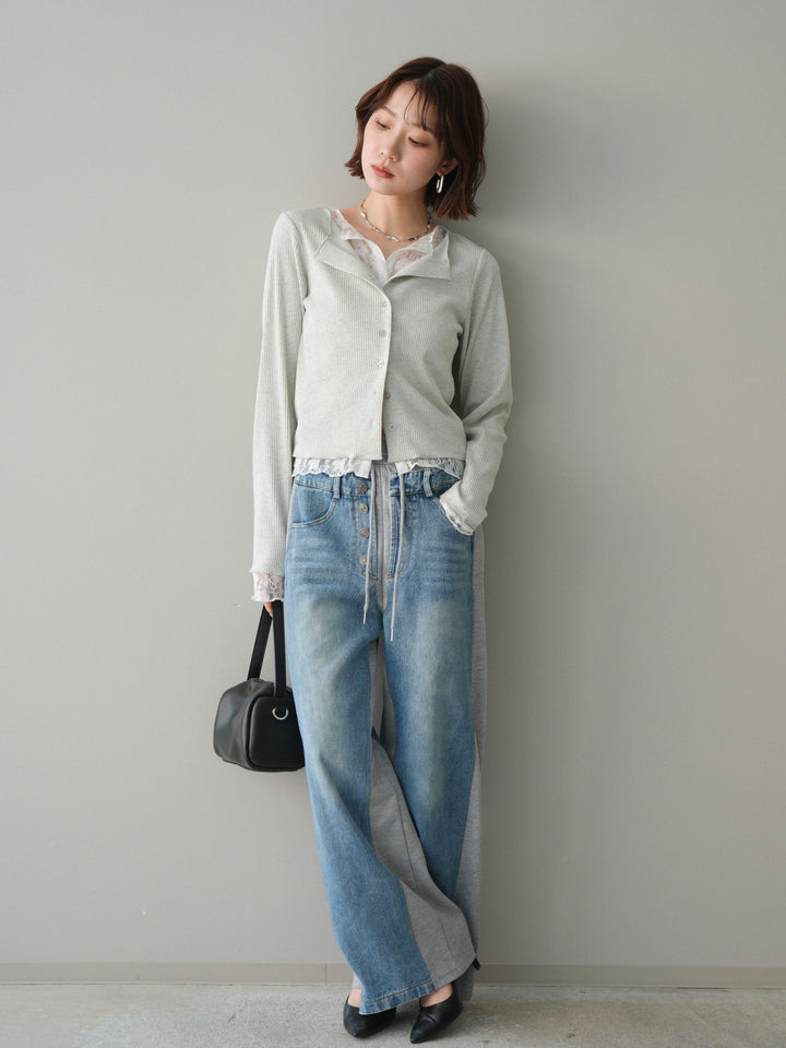 [SET]レースドッキングテレコリブカーディガン+選べるアクセセット(2set)