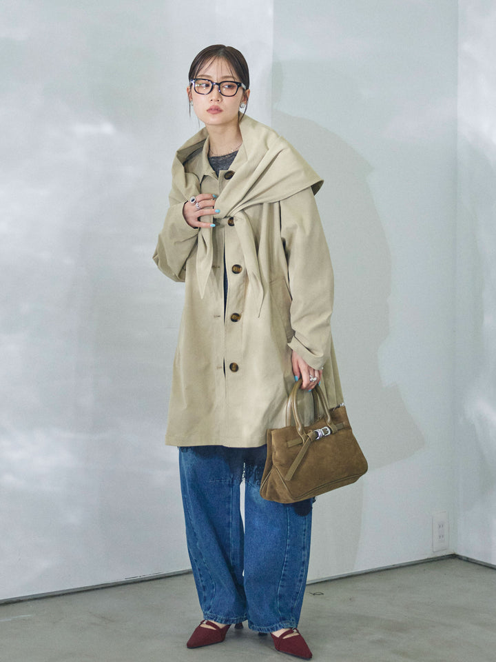[予約]スカーフ付ステンカラーミディアムコート/beige