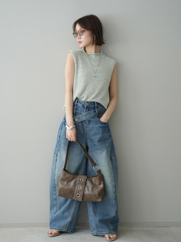 [予約]ノースリーブリネンタッチシアーニットプルオーバー/green