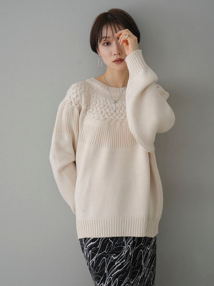 [Pre-order] Cable-switched knit pullover/ivory