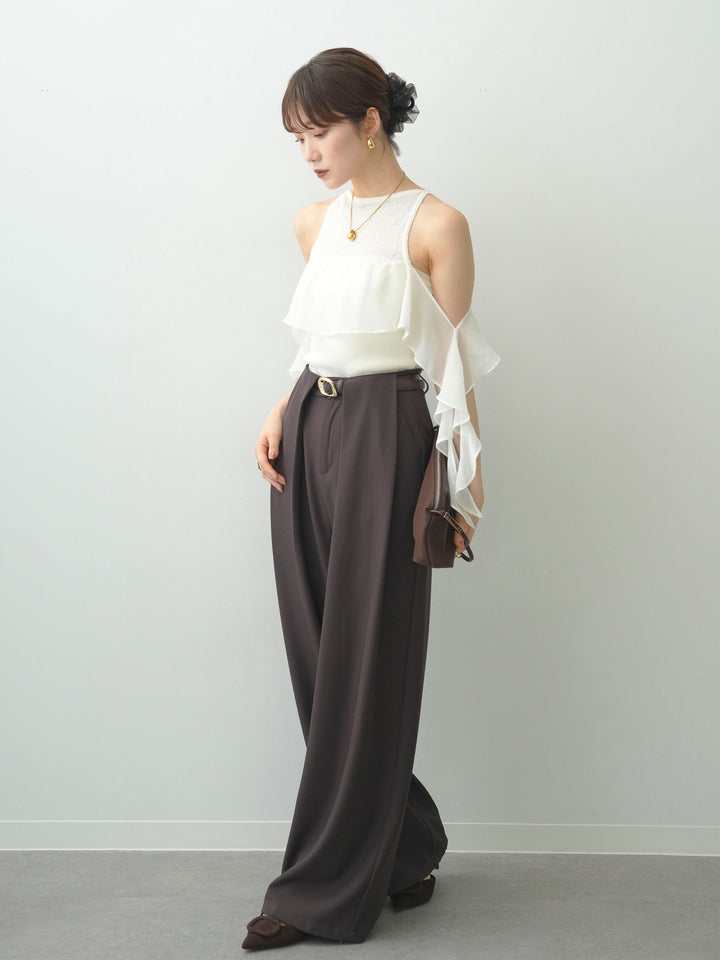 [SET]シフォンフリルドッキングノースリニットトップス+シフォンフリルドッキングノースリニットトップス(2set)