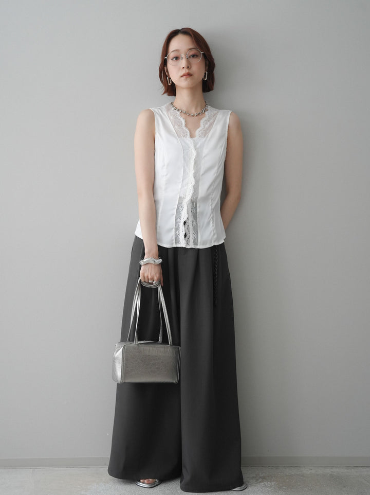 [予約]ノースリサテンレースキャミソール/white