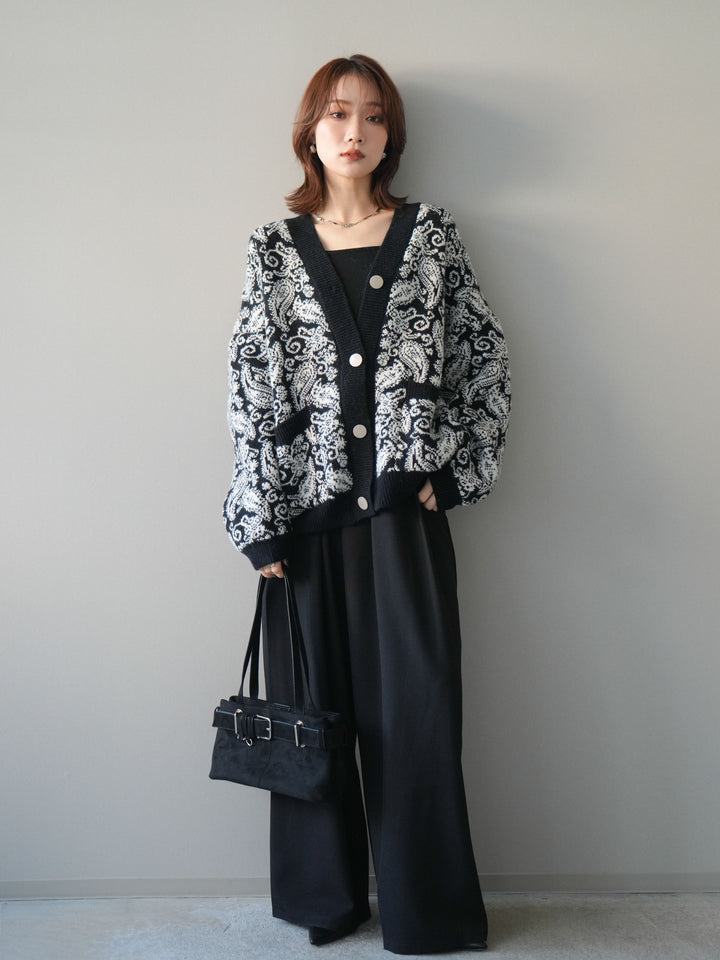 [予約]ペイズリー柄ニットカーディガン/black