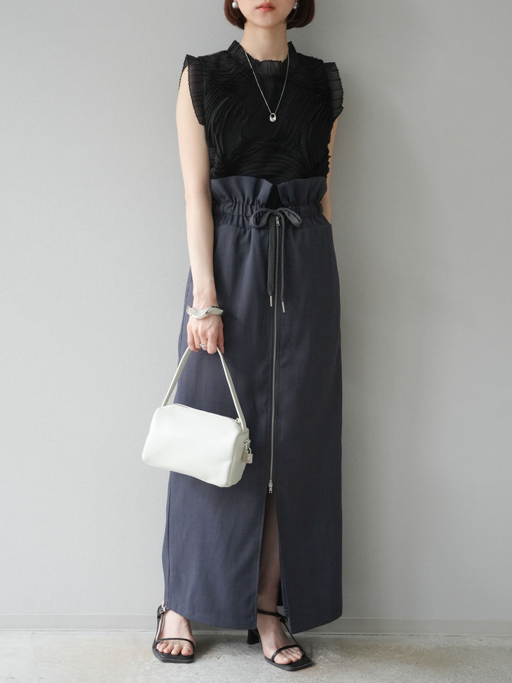 [SET]チュールジャガードノースリブラウス+ヘザーエステルギャザージップスカート(2set)