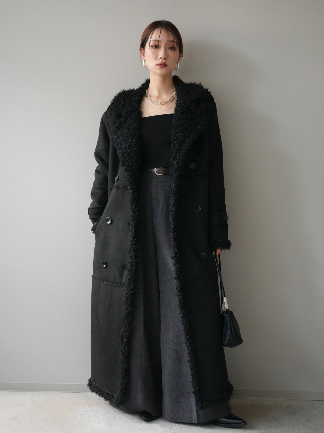 [予約]ムートンロングコート/black