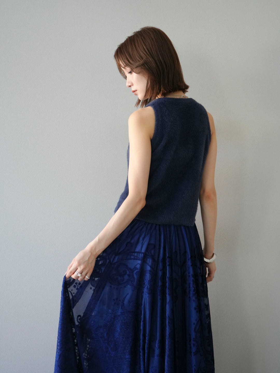 [予約]シャギーニットタンクトップ/ネイビー