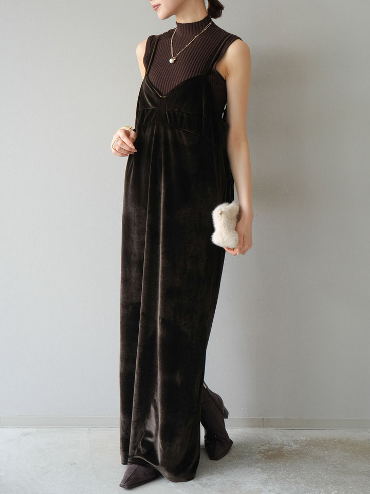 [予約]ベロアビスチェキャミワンピース/ブラウン