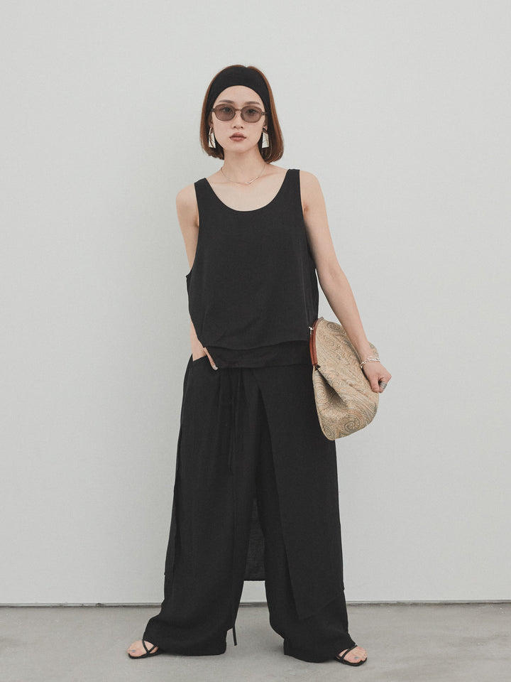 [預購] Washer Satin 薄紗多層背心/黑色