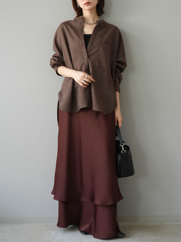 [予約]サテンフリルスカート/ブラウン