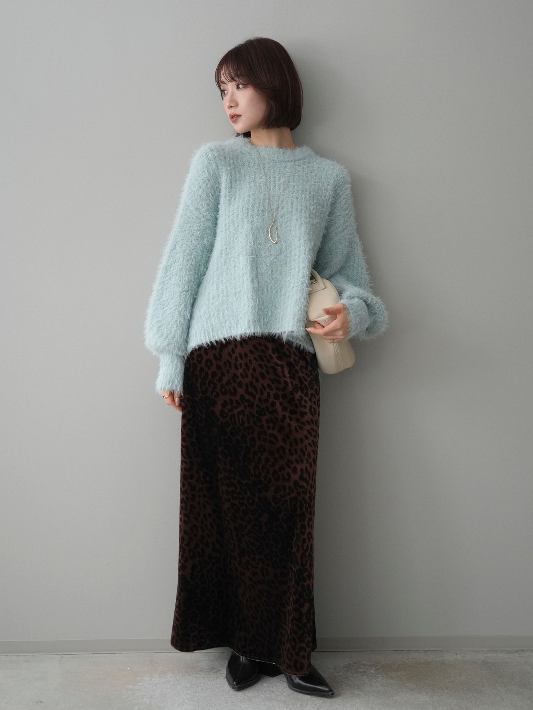 [予約]ボリュームスリーブシャギー MIXニットプルオーバー/mint