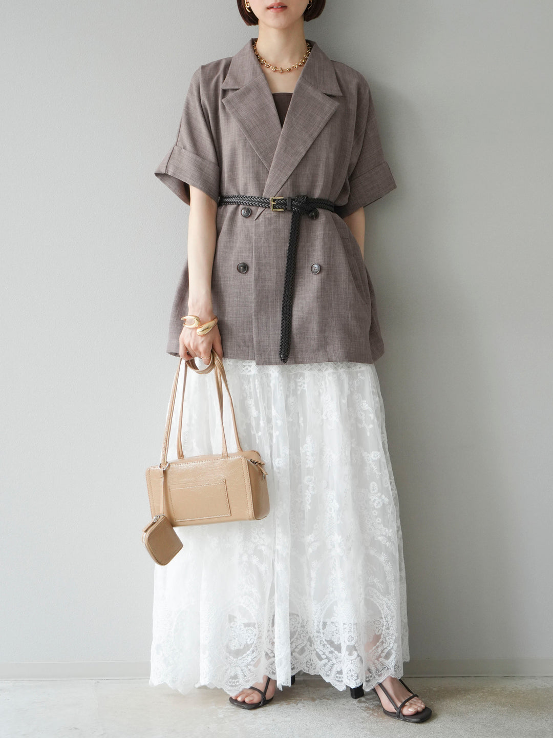 [予約]レースフレアスカート/ホワイト