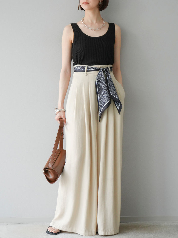 [予約]スカーフベルト付3タックワイドパンツ/ベージュ