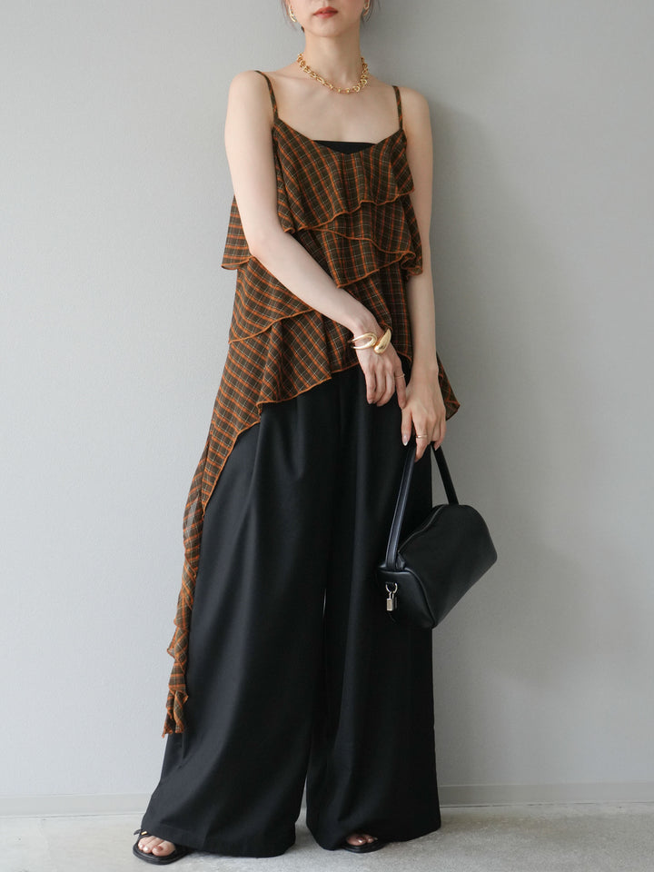 [予約]ウエスト折り返しロゴタックワイドパンツ/ブラック