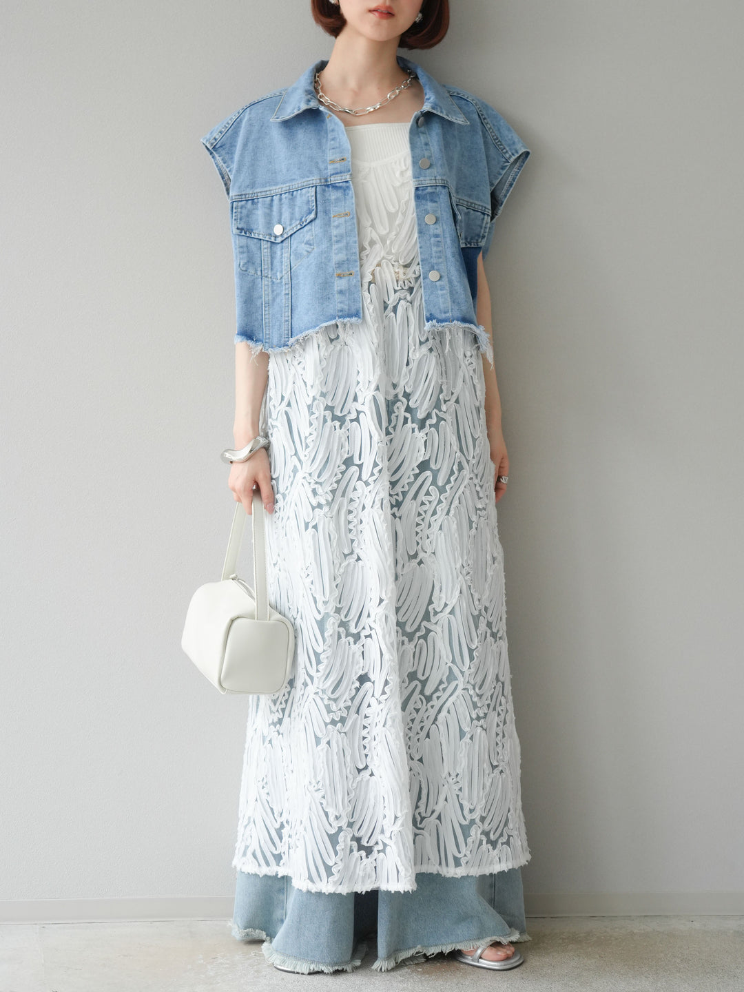 【預購】流蘇高腰寬牛仔褲/淺藍