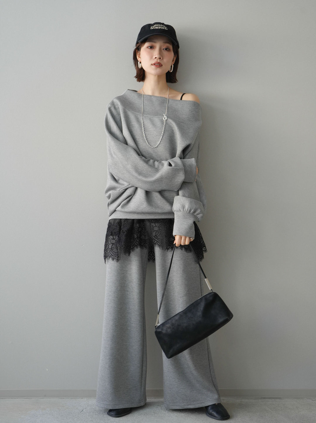 [SET]アシンメトリーオフショルポンチプルオーバー+アシンメトリーオフショルポンチプルオーバー(2set)