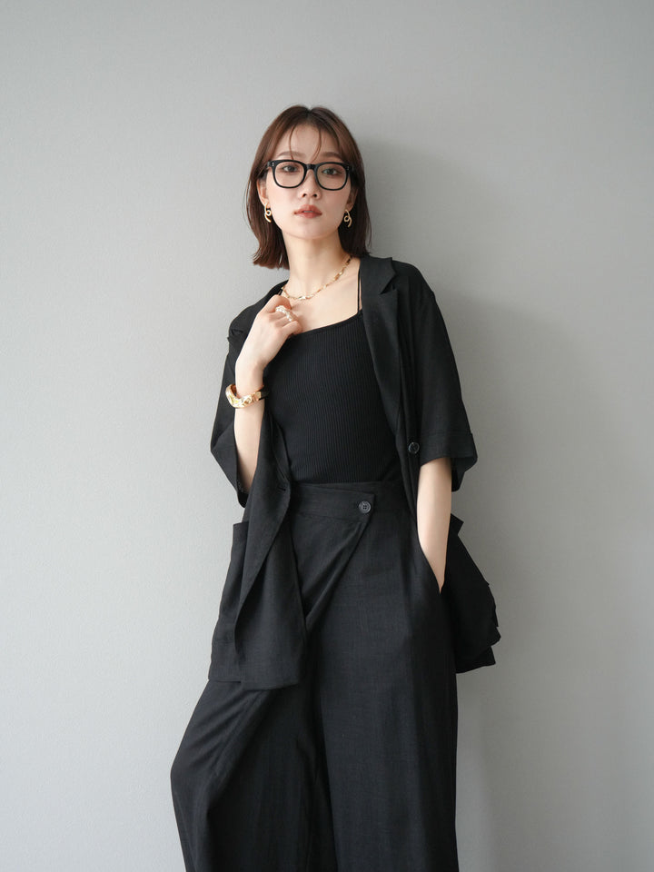 【預購】輕亞麻半袖外套/黑色