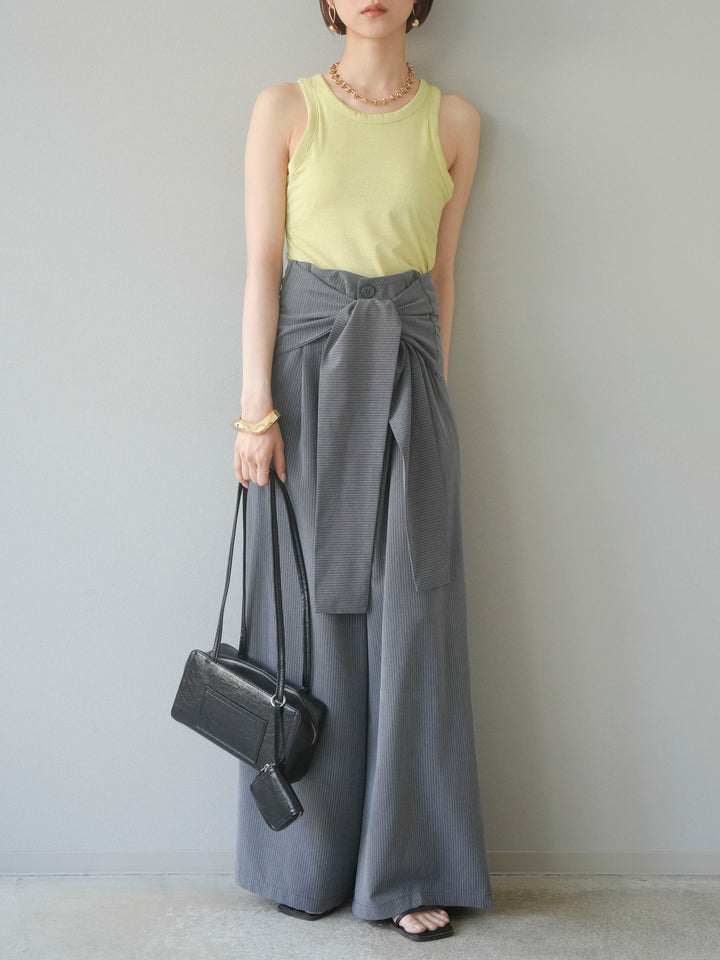 【預購】條紋裹腰寬褲/灰色