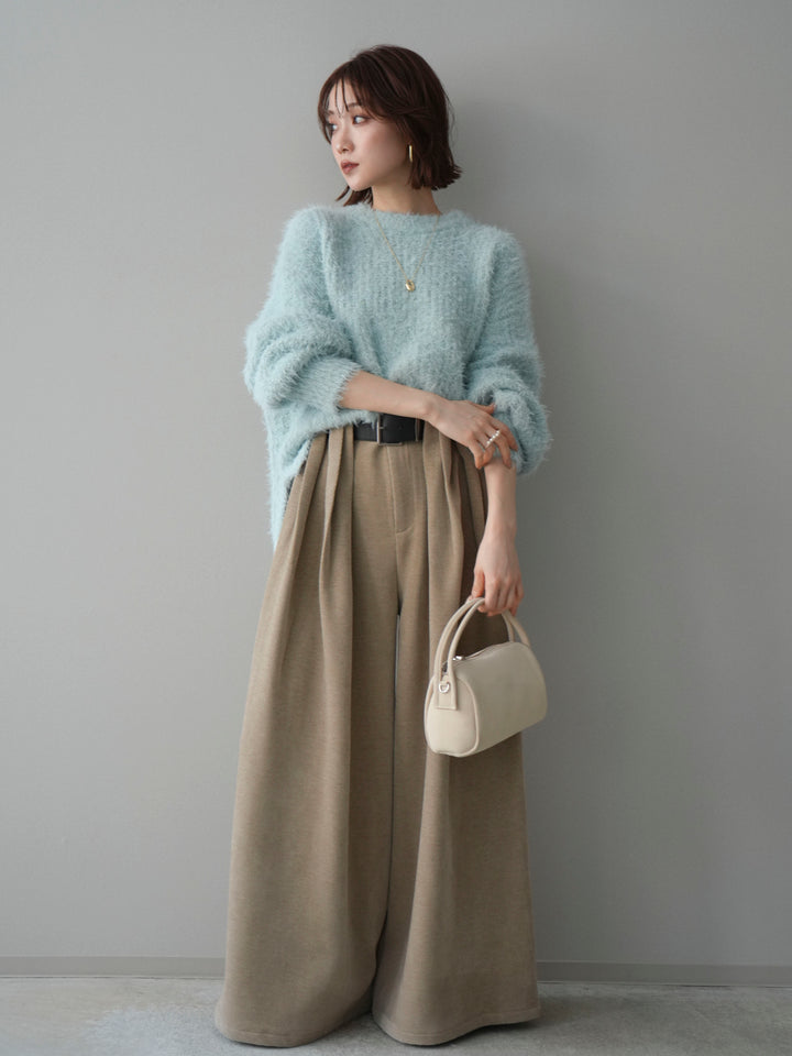 [予約]ボリュームスリーブシャギー MIXニットプルオーバー/mint