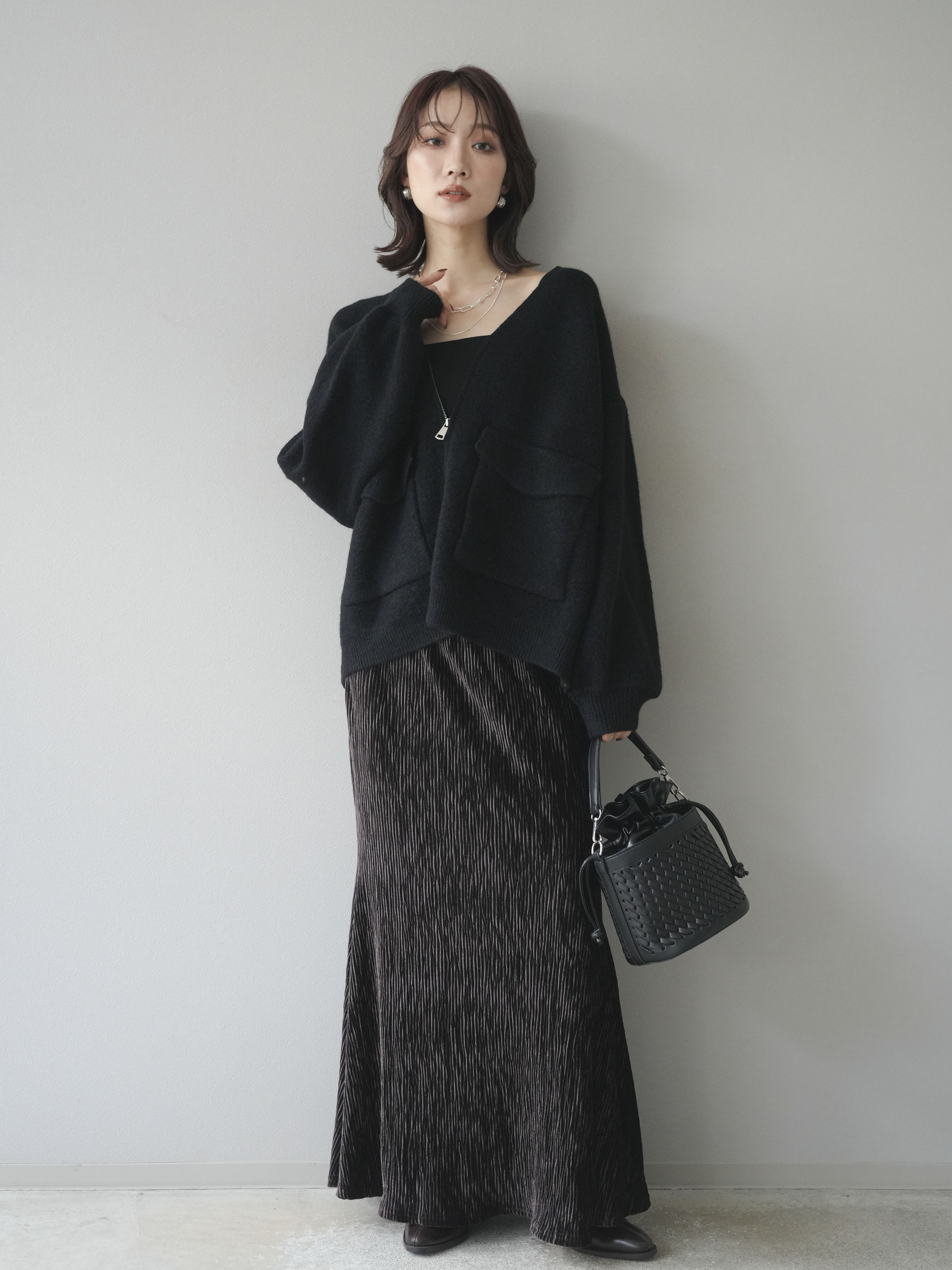 予約]BIGポケットジップニットカーディガン/black – Lumier