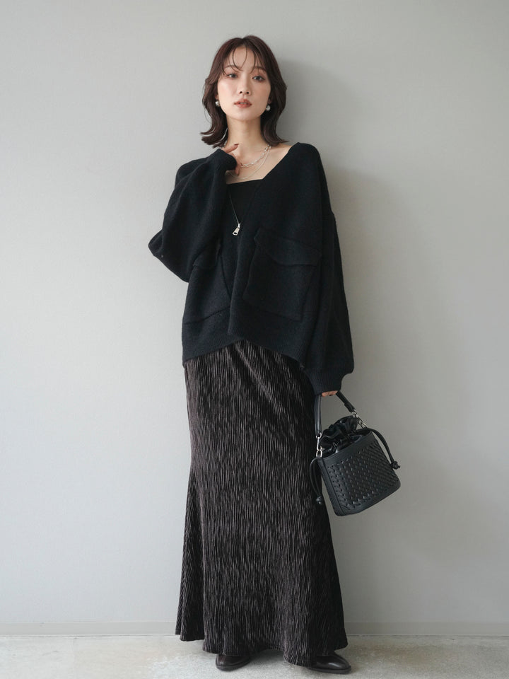 [予約]BIGポケットジップニットカーディガン/black