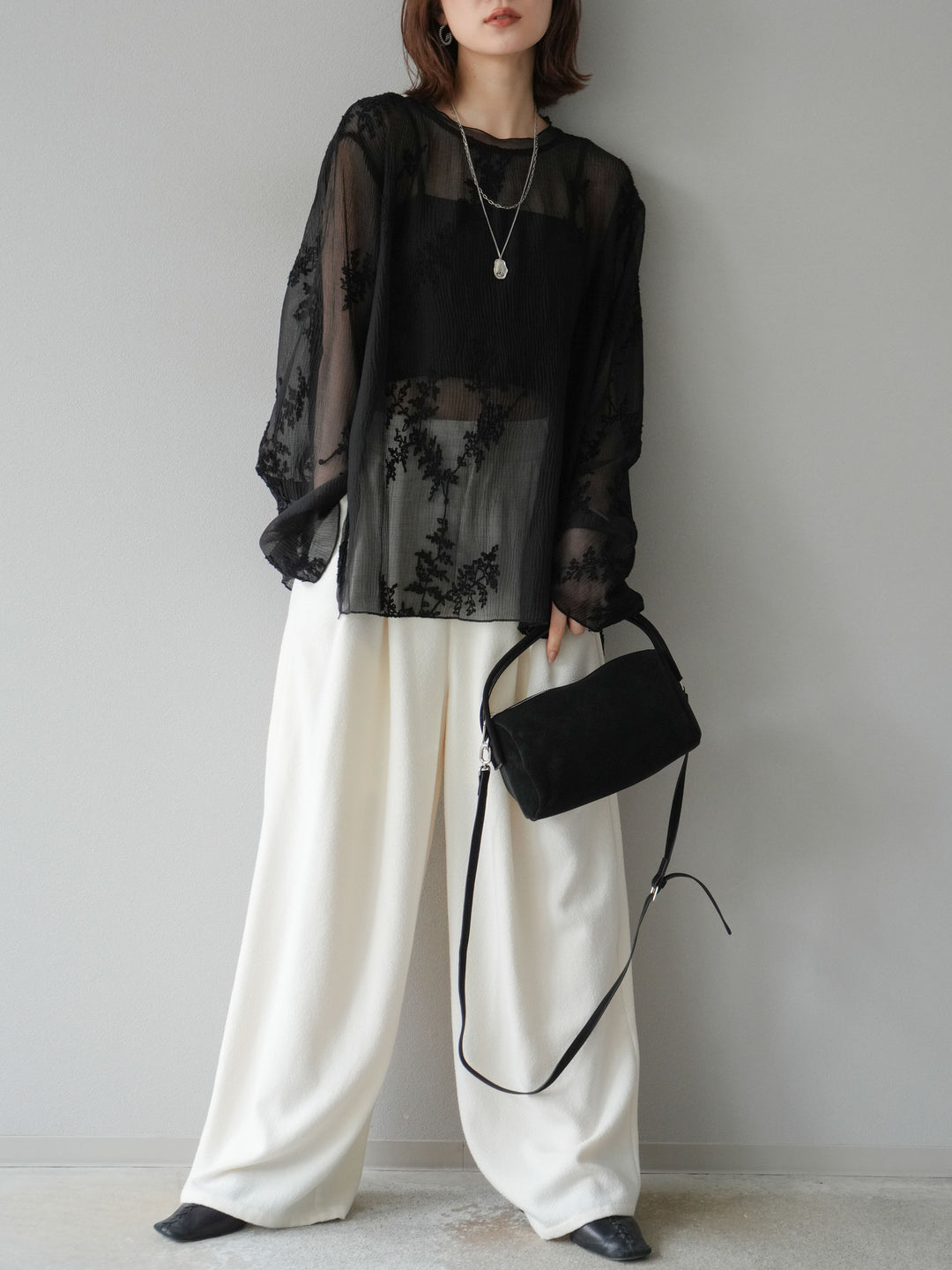 [予約]ネップワイドパンツ/アイボリー