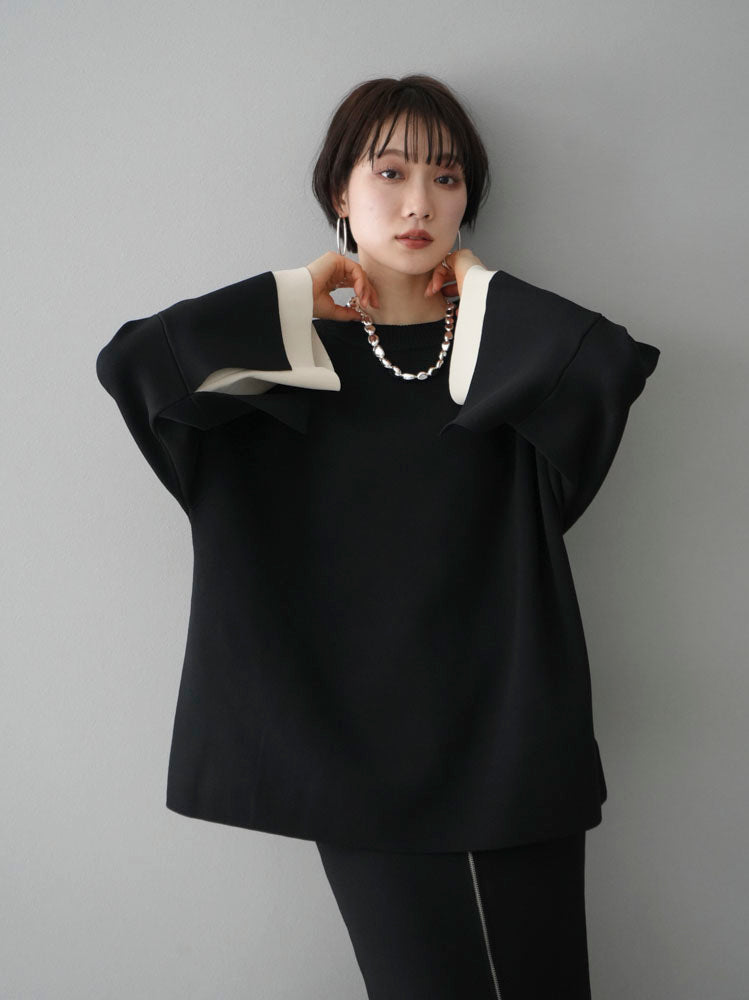 [Pre-order] Color-blocked sleeve Milano rib knit pullover/black