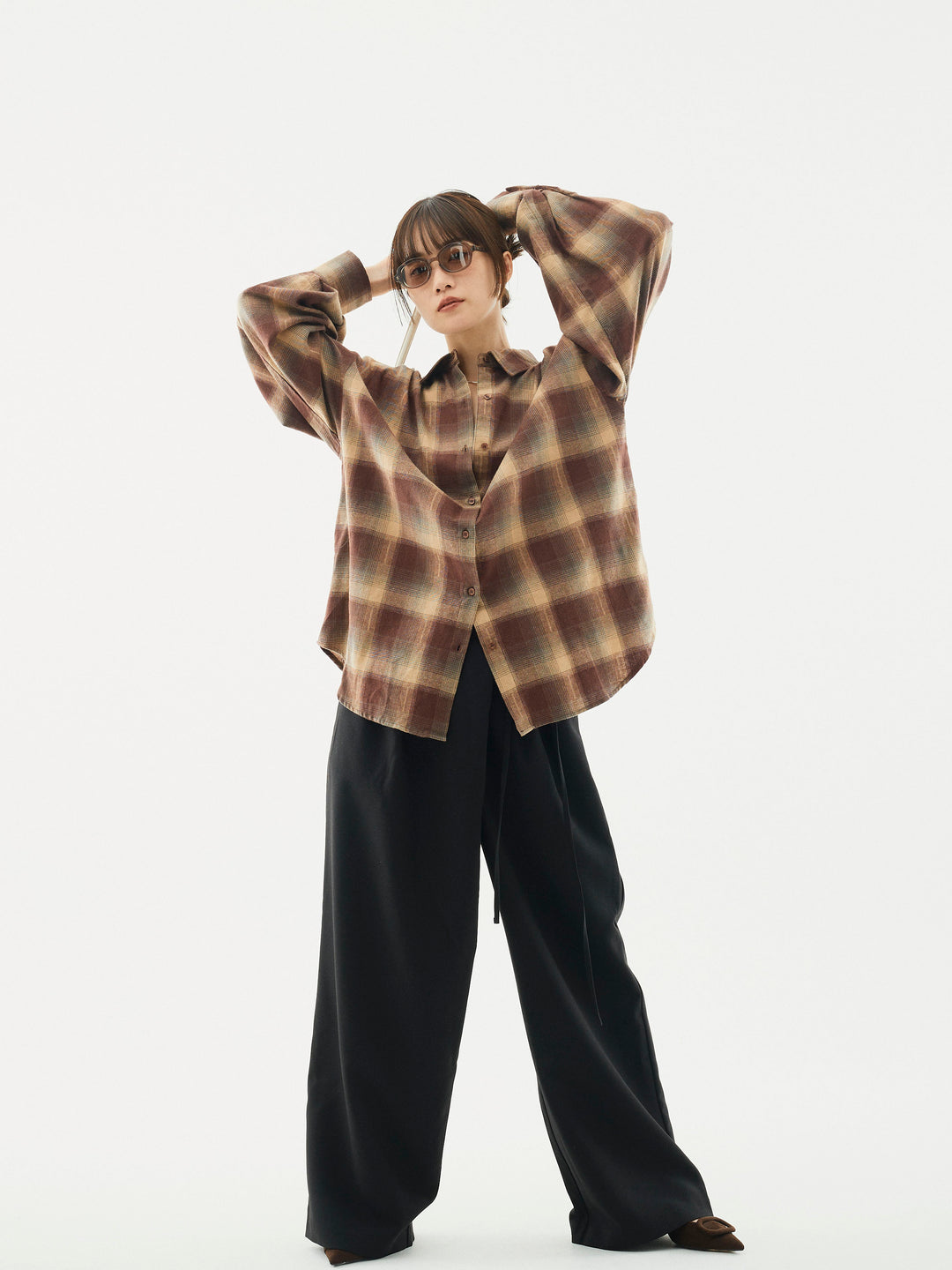 [予約]ラップデザインタックワイドパンツ/ブラック