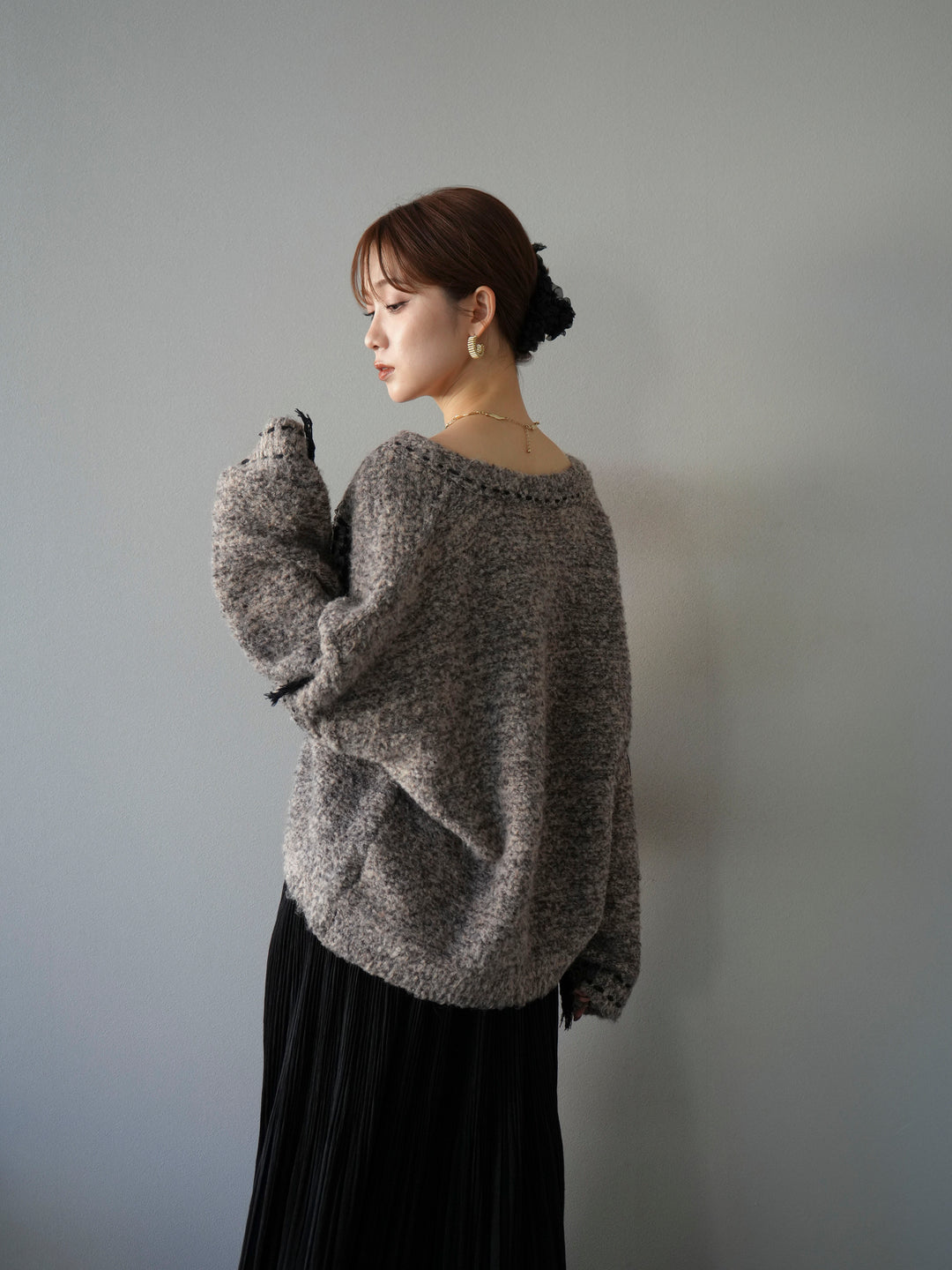 [予約]ハンドステッチデザインニットカーディガン/ブラウン