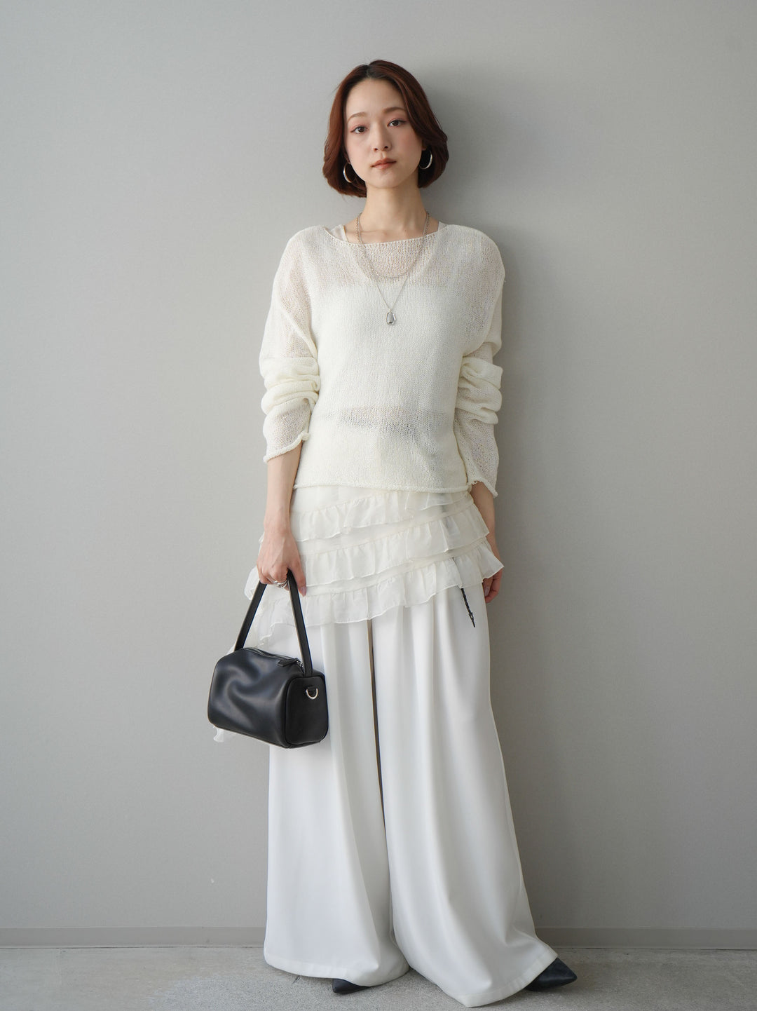 [予約]ラッフルオーガンジータンクトップ＆ニットアンサンブル/white