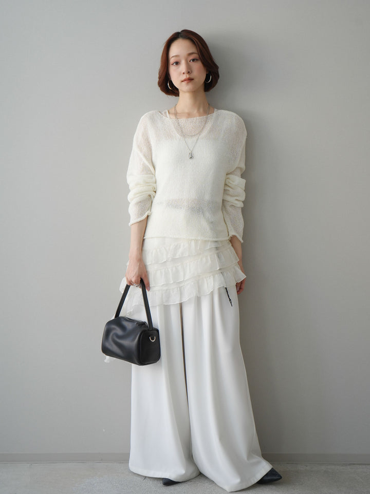 [予約]ラッフルオーガンジータンクトップ＆ニットアンサンブル/white
