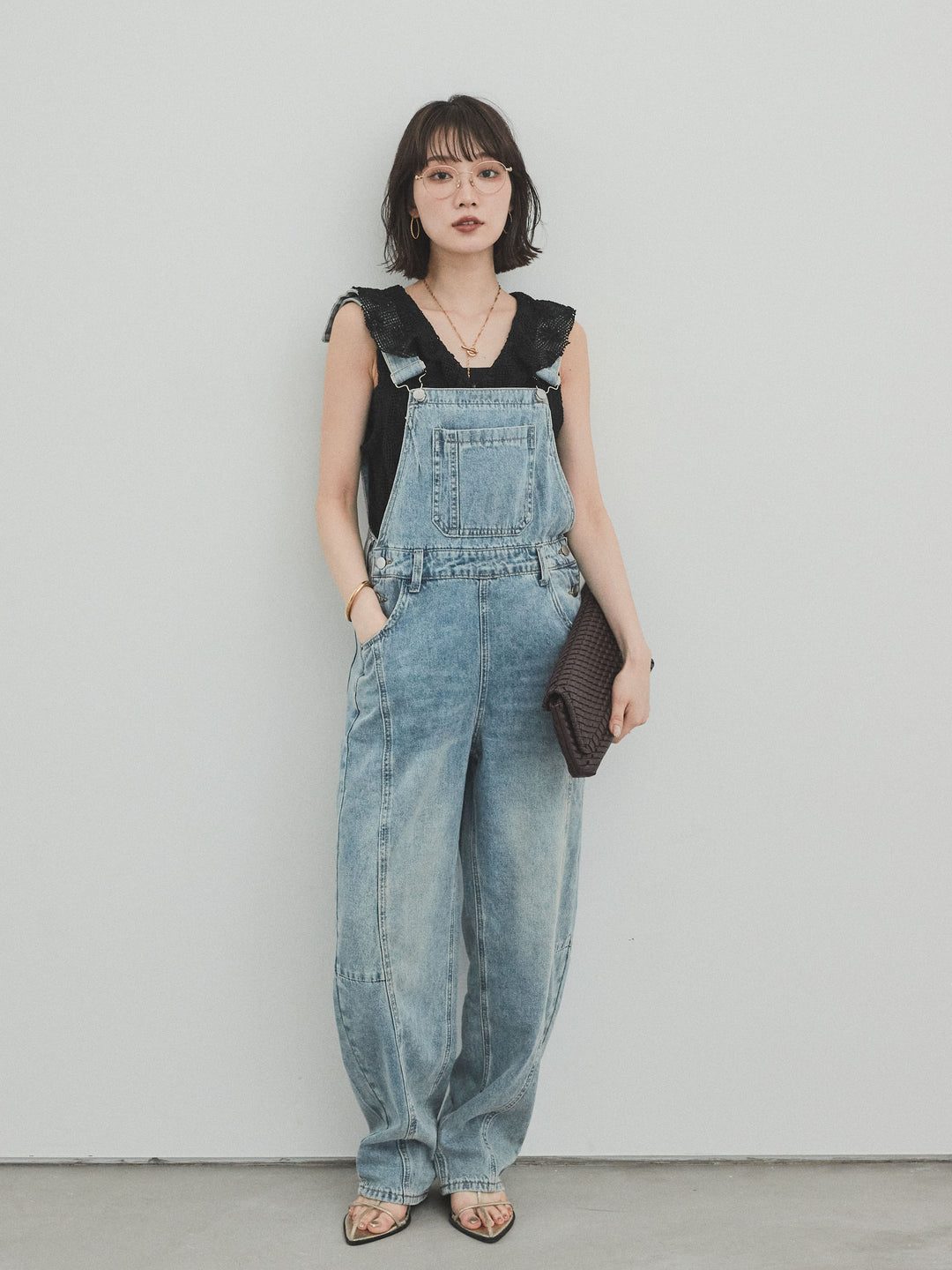 [予約]センターシームデニムサロペット /ライトブルー