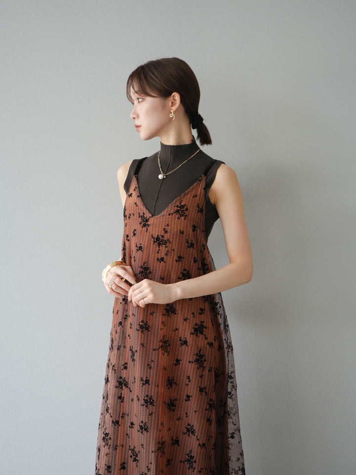 [予約]フロッキーチュールレイヤードベロアキャミワンピース/オレンジ