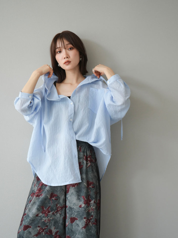 [予約]ワッシャーストライプフーディーシャツ/ブルー