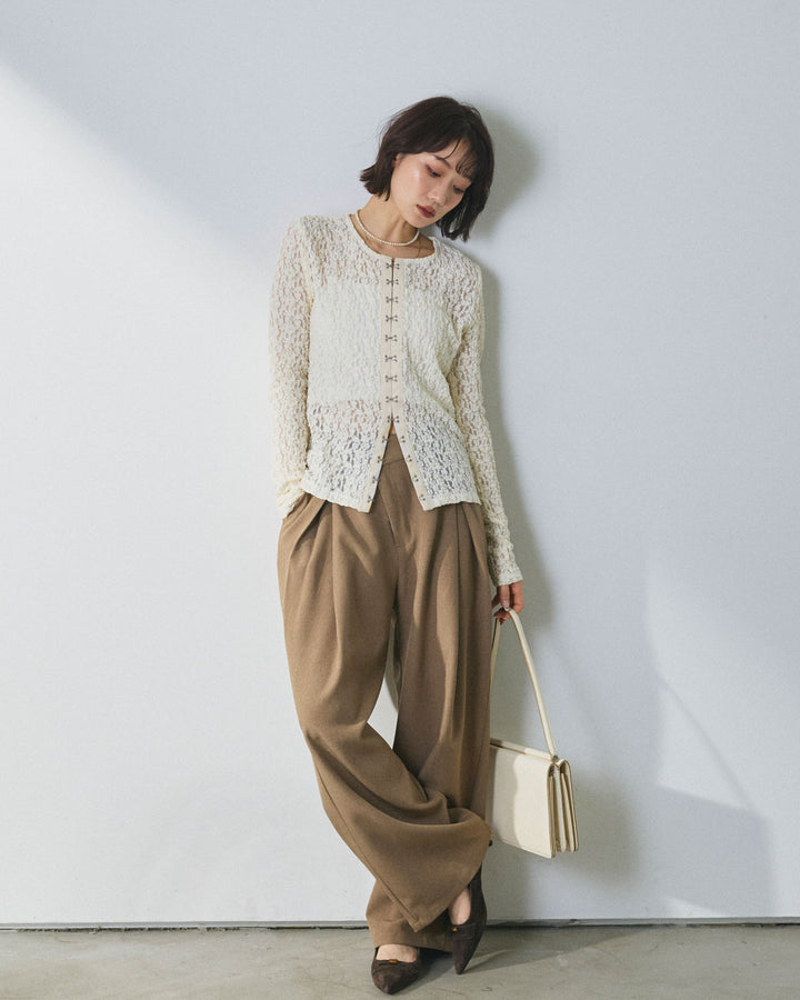 [予約]ストレッチレースフロントホックトップス/ivory