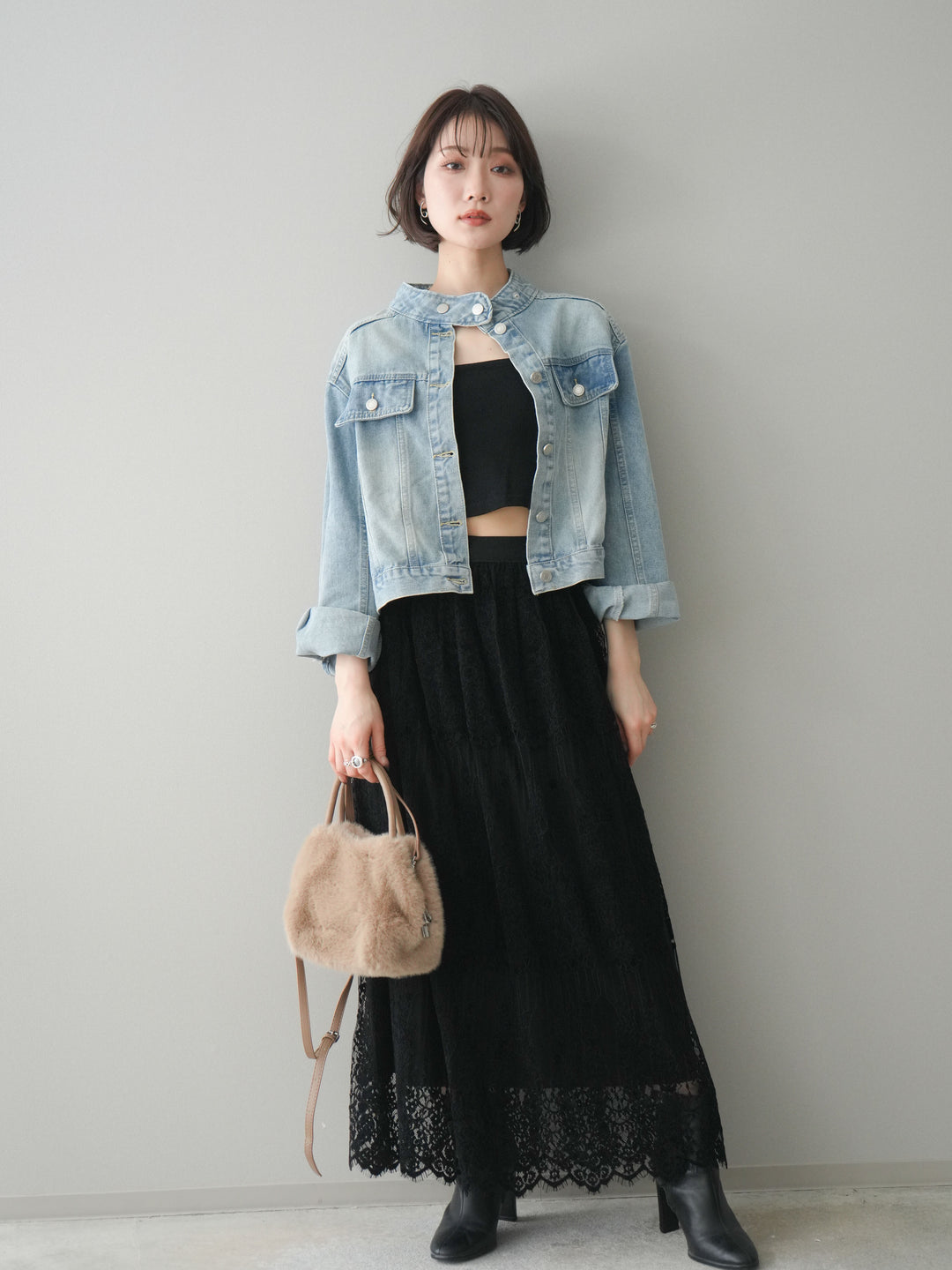 [予約]スタンドカラーコンパクトデニムジャケット/lightblue