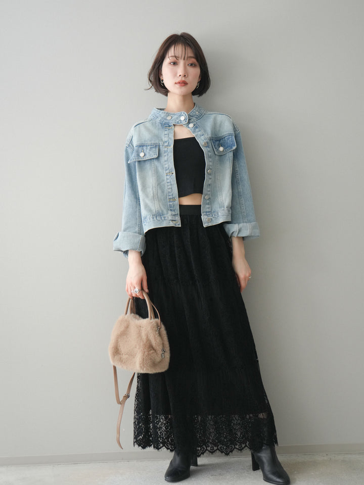 [予約]スタンドカラーコンパクトデニムジャケット/lightblue