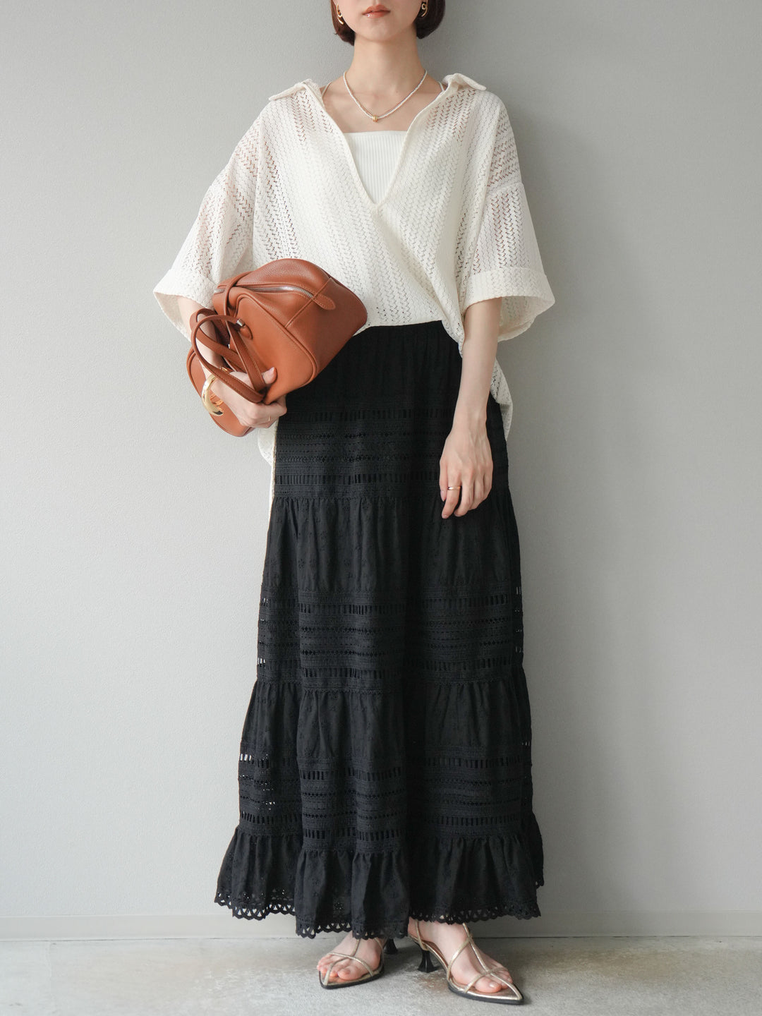 [予約]レースロングスカート/ブラック