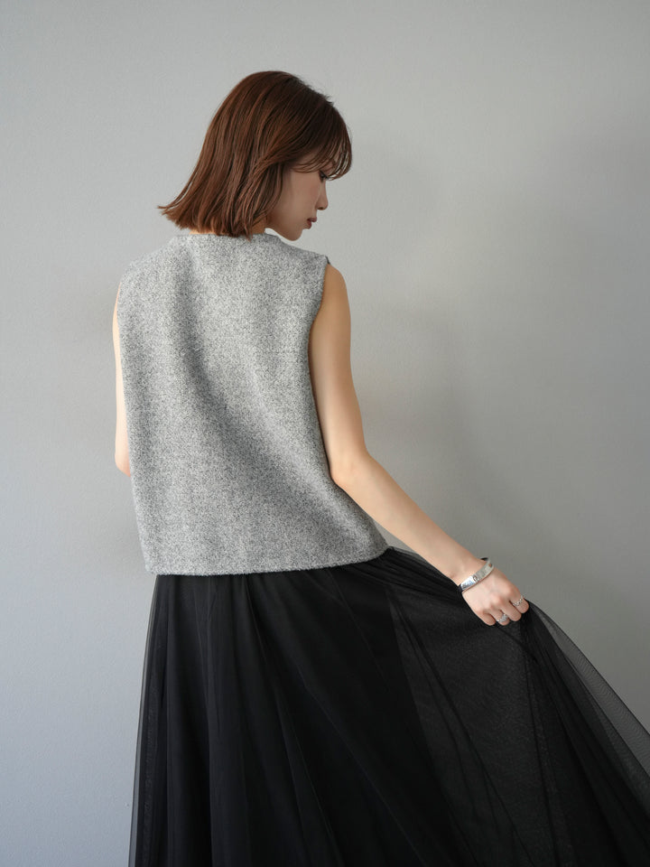 [予約]パールデザインツイードライクニットベスト/グレー