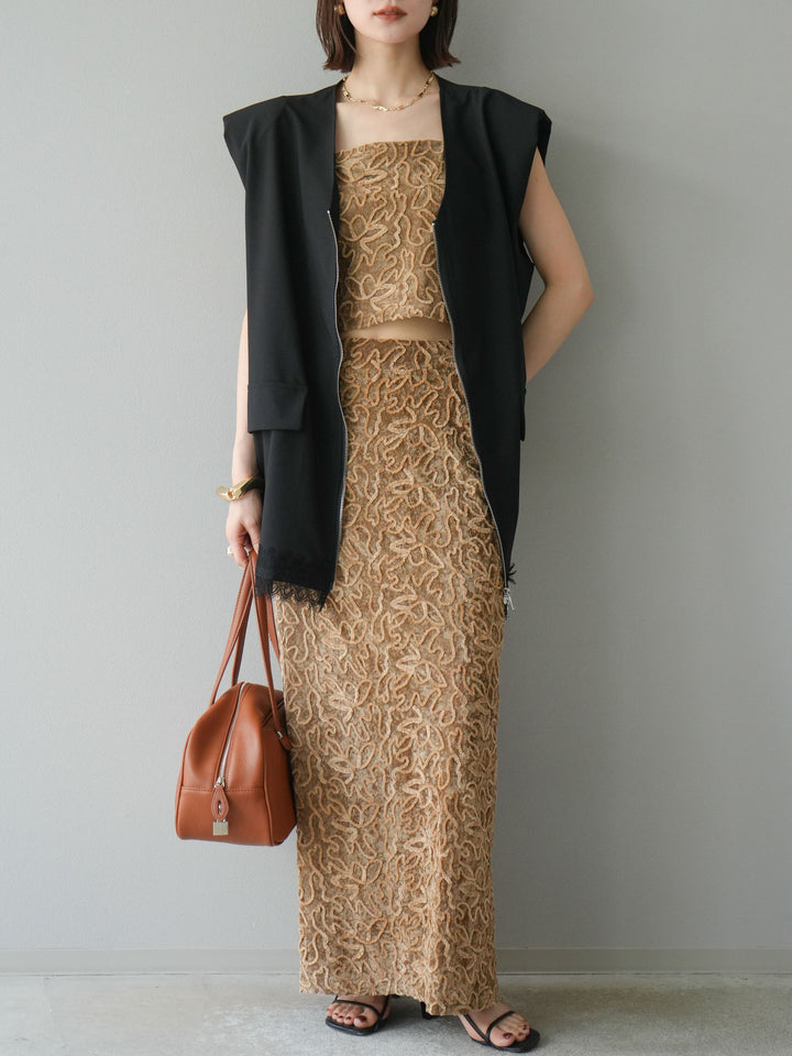 [予約]パイピングフラワーシアーベロアスカート/ベージュ