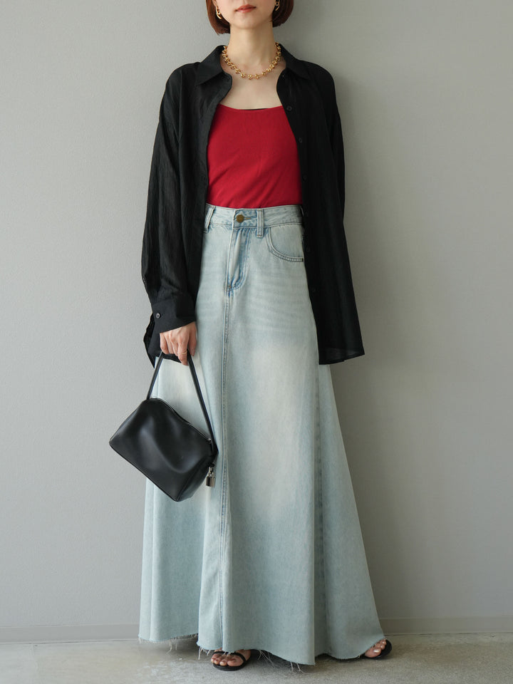 [予約]Aラインカットオフデニムスカート/ライトブルー