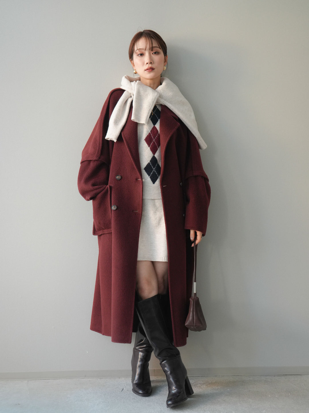 [20%オフ]カシミヤ100%ダブルブレストロングコート/red