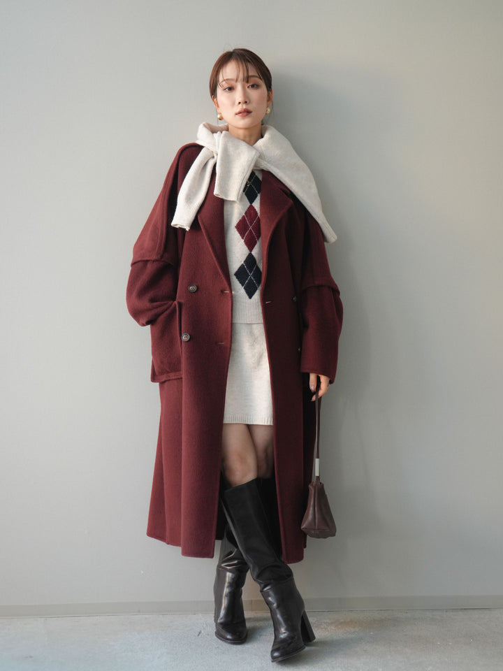 [20%オフ]カシミヤ100%ダブルブレストロングコート/red