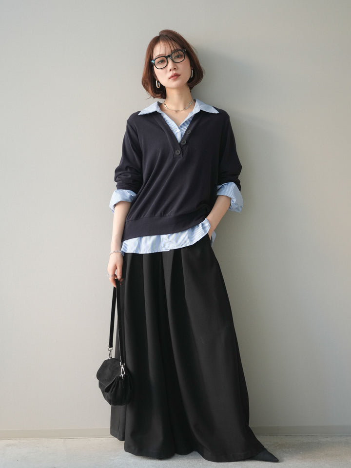 [予約]シャツレイヤードデザインカットプルオーバー/navy