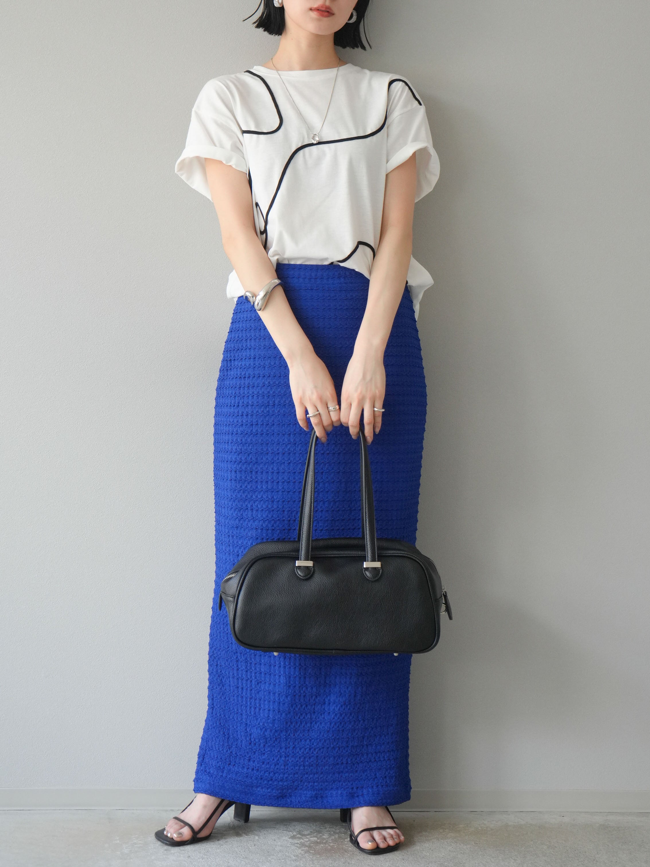 予約]ジャガードウェーブタイトスカート/ブルー – Lumier