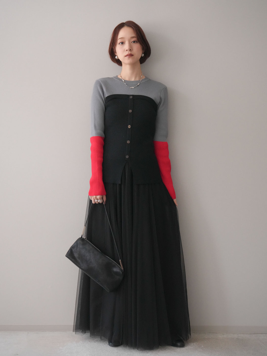 [SET]配色ビスチェドッキングリブニットトップス+選べるアクセセット(2set)