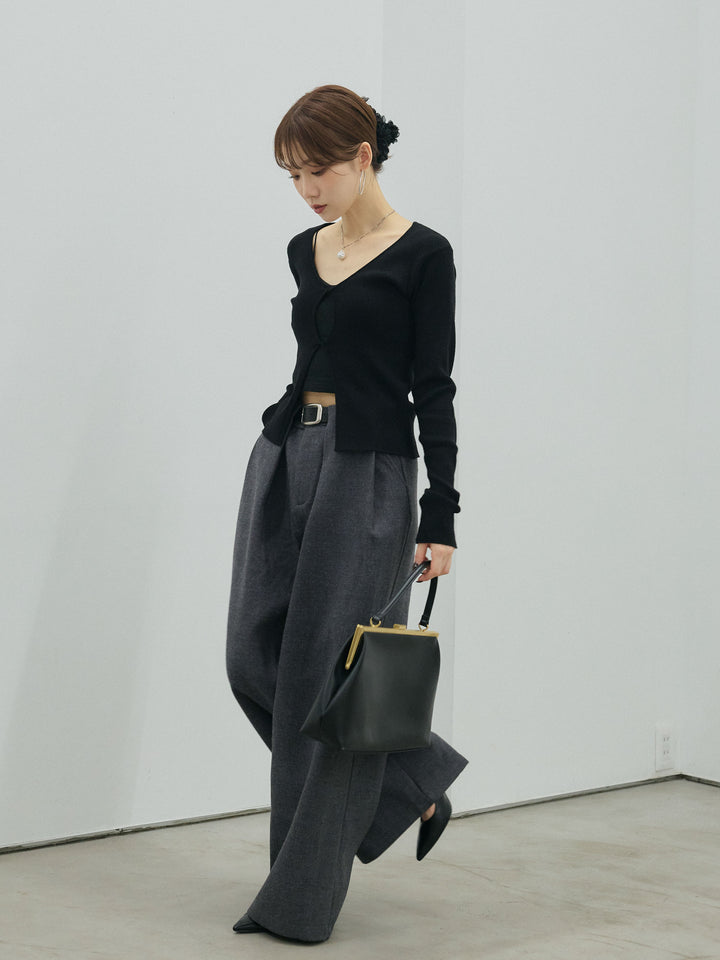 【Allure】[SET]フロントツイストリブニットトップス+ループデザインツイルワイドパンツ(2set)