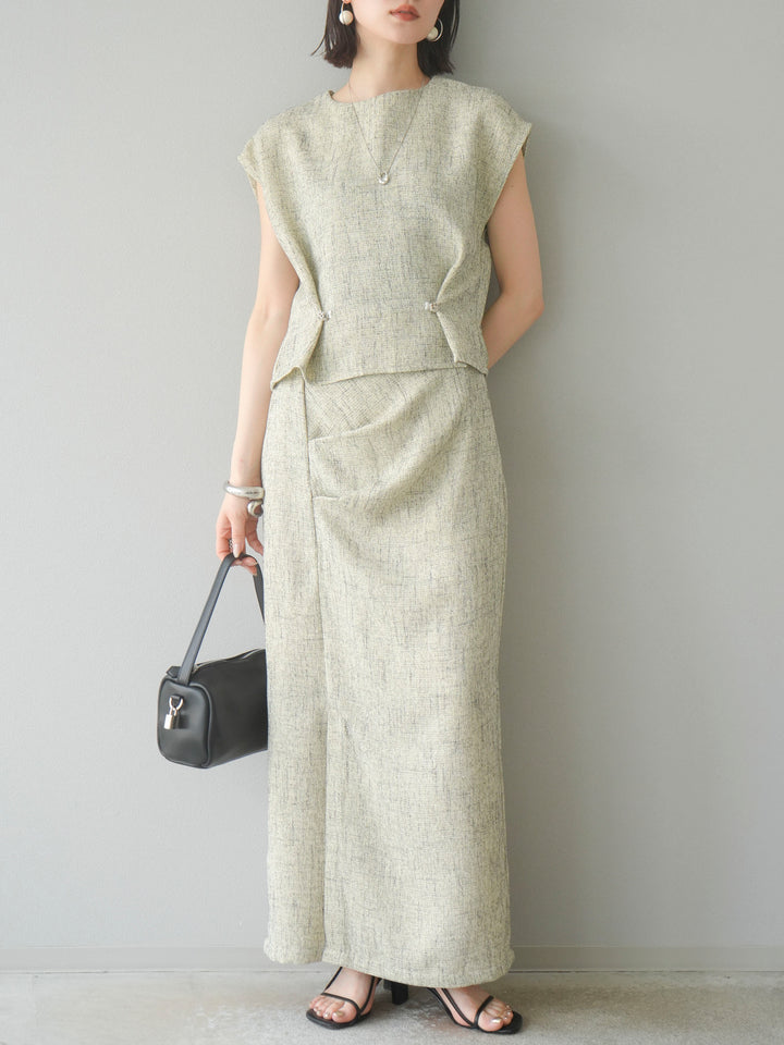 [予約]サマーツイードタックサイドスリットスカート/ベージュ