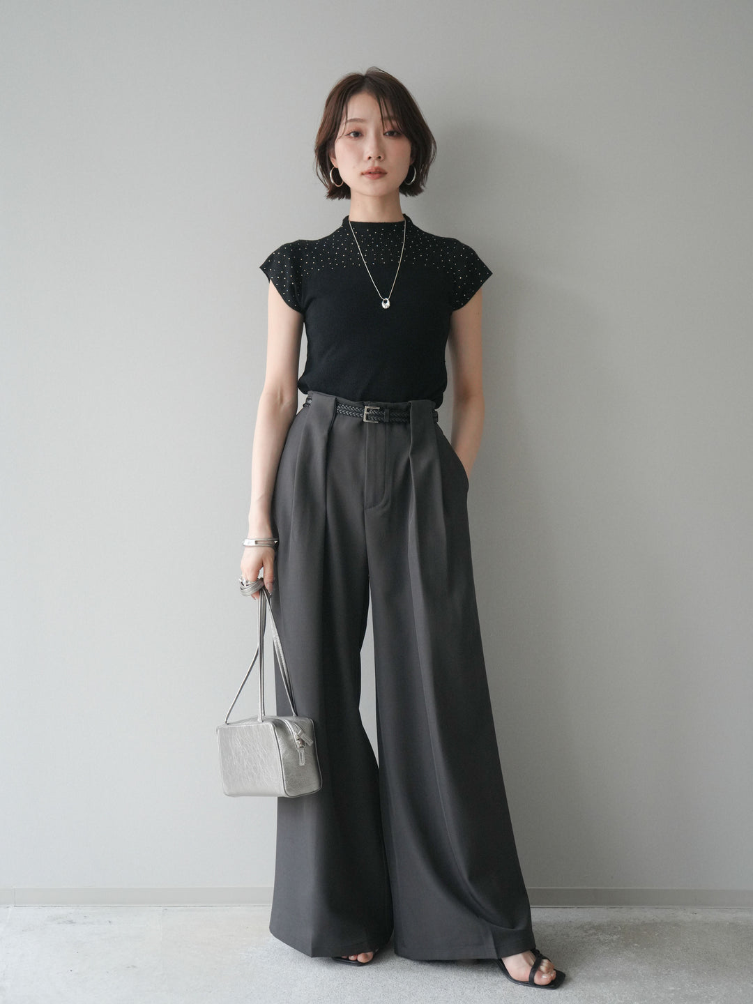 [SET]ビジューシアーフレンチニット+選べるアクセセット(2set)