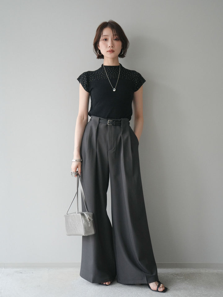 [SET]ビジューシアーフレンチニット+選べるアクセセット(2set)