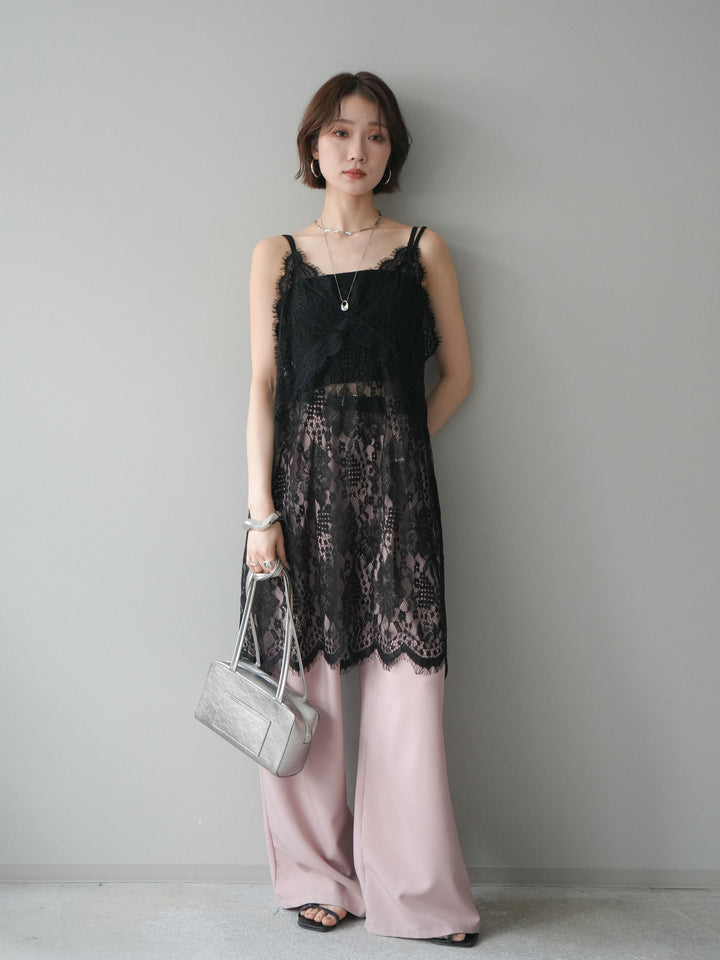 [SET]総レースチュニックキャミソール+ベルト付キーホルダーモチーフワイドパンツ(2set)